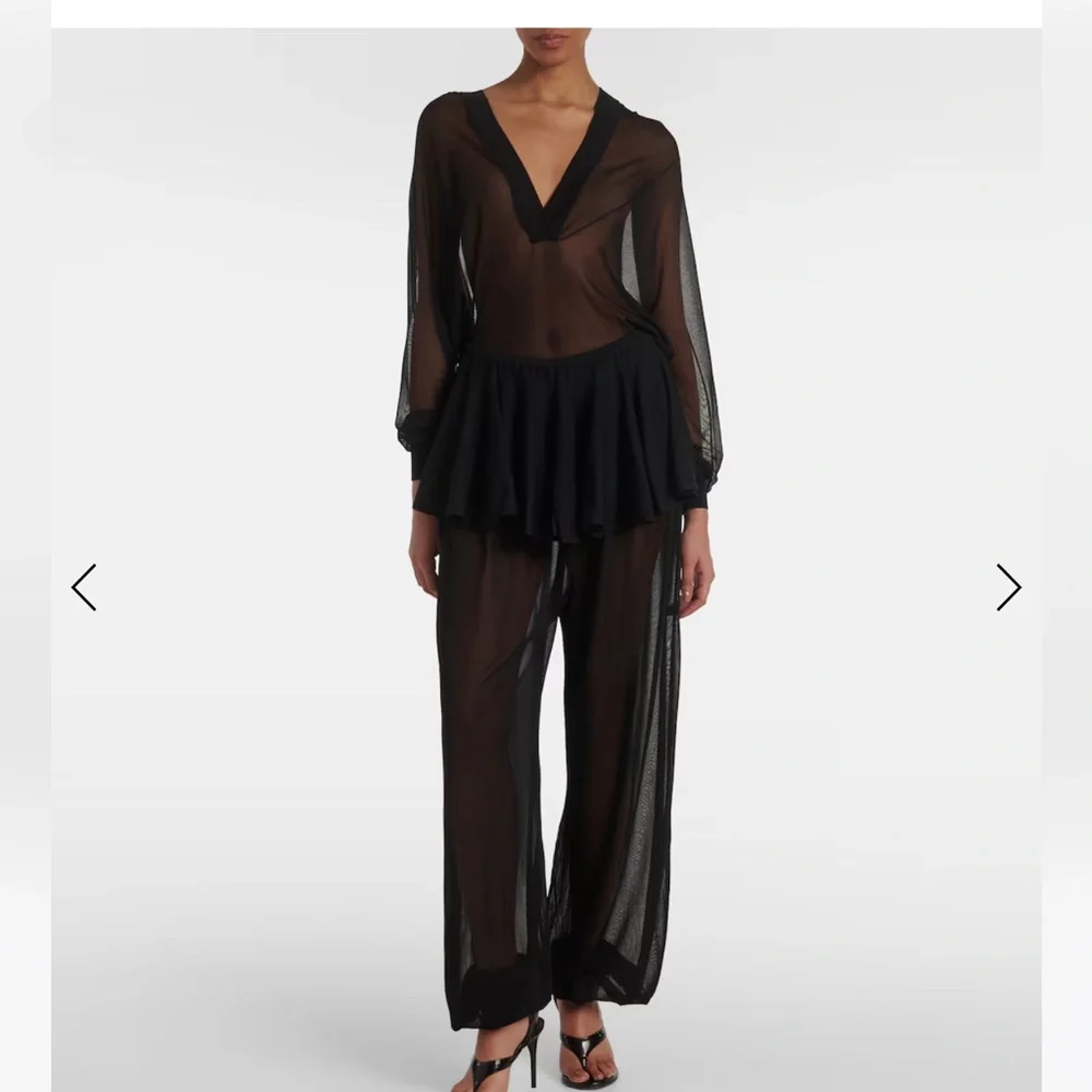 $3375 Alaia sheer peplum black balloon pants